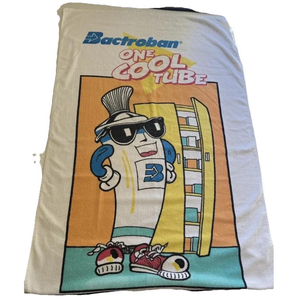 Vintage Bactroban One Cool Tube Beach Towel Drug Rep Pharmaceutical Advertising